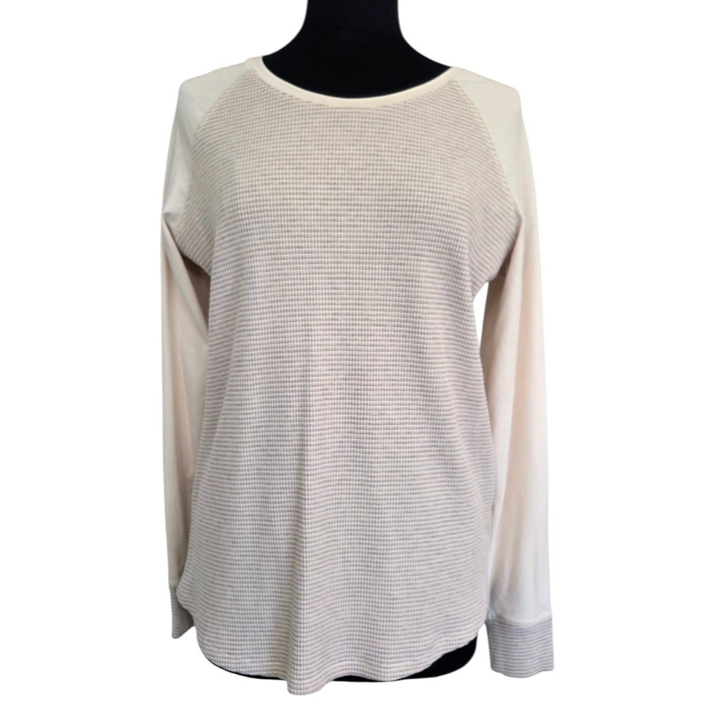 Columbia Waffle Knit Thermal Beige Top Shirt Sweatshirt Normcore Women's XL